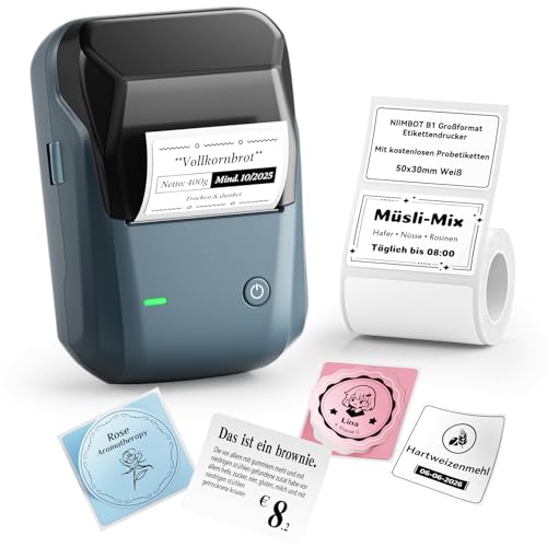 NIIMBOT B1 Etikettendrucker mit Wasserfeste Etiketten...