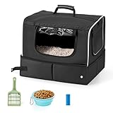 Picture of NOVOLAB Cat Enclosed Travel Litter Box Kit with Lid Odorless Dustless, Lightweight Cat Portable Foldable Litter Box for Indoor and Car