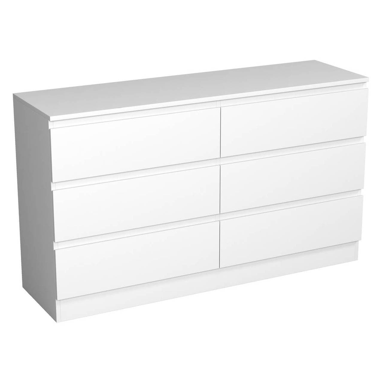 URBNLIVING 6 Drawer Chest of Drawers, Bedroom Storage Cabinet, Wooden Drawer Unit, Particle Board with Paper Veneer, Flat Pack Furniture (White Carcass + White Drawers)