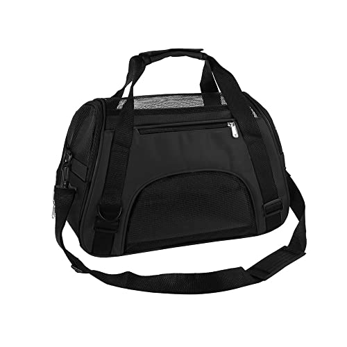 PYKESALY Cat Carrier Dog Carrier Pet Carrier, Airline Approved Soft-Sided Foldable, Medium (18x9x13 inches / 45x23x33 cm), Black, Ideal for Small Medium Cats Dogs Rabbit, Travel, Camping