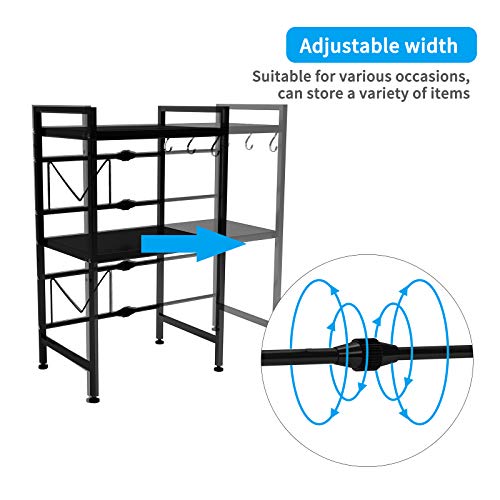 DAWNYIELD Scaffale allungabile per forno a microonde a 3 livelli con 3 ganci appesi Supporto per microonde con contenitore per organizer da cucina Supporto per stampante.. - Image 5
