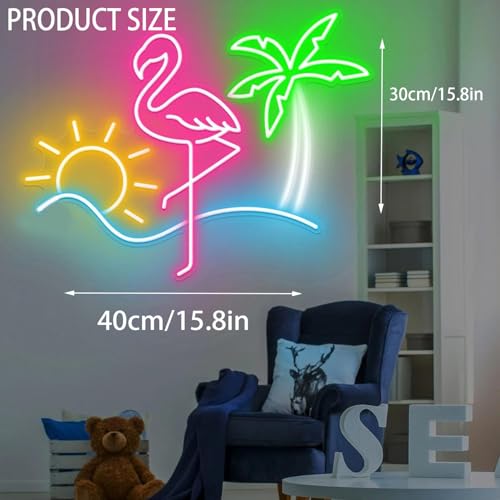 Image of Flamingo Neon Sign Flamingo Decor Tropical Neon Sign Custom Neon Sign Hello Summer Party Sign Neon Palm Tree Beach House Decor Wave Neon