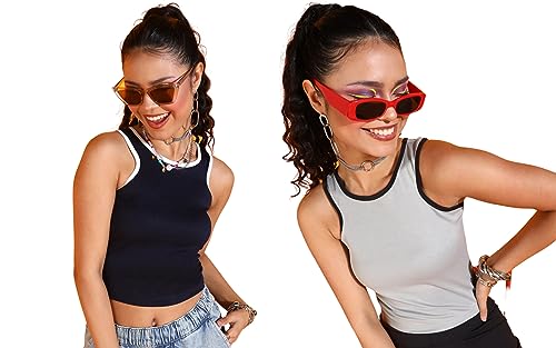 Image of POPWINGS Casual Solid Round-Neck Sleeveless Summer Wear Tank Tops Combo for Women