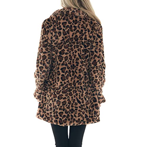 Women's Leopard Faux Fur Coat Fuzzy Warm Winter Oversized Outwear Long Cardigan Jacket With Pocket Overcoat #TOP3