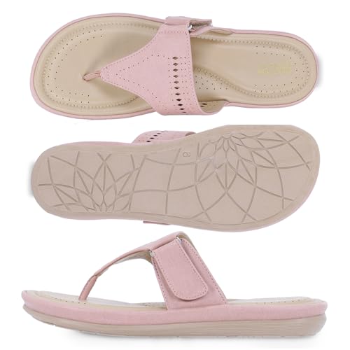 Image of DOCTOR EXTRA SOFT Women's Flat Memory Foam Slippers /Flip-Flops Fashion Stylish Casual Comfortable Diabetic Orthopedic Lightweight Synthetic Slip-On Sandals With Adjustable Strap For Girls D-608