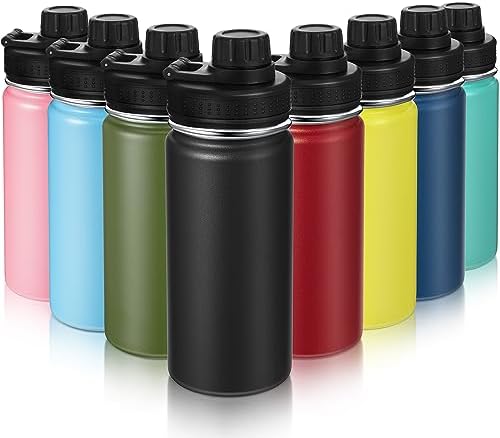 8 Pcs 16 oz Sports Vacuum Water Bottle with Leak Proof Spout Lid Stainless Steel Water Bottle Triple Wall Insulated Flasks Wide Mouth Metal Canteen for Teenager Traveling Hiking