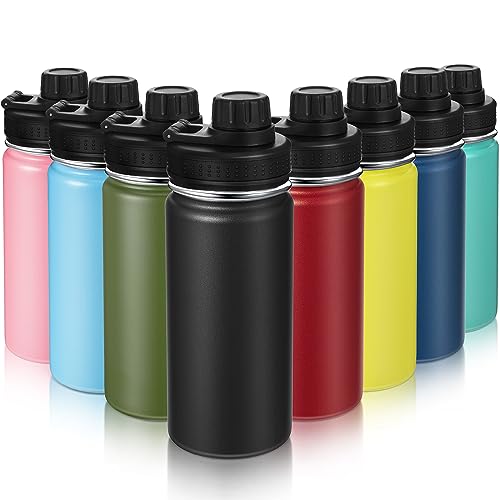 8 Pcs 16 Oz Sports Vacuum Water Bottle With Leak Proof Spout Lid Stainless Steel Water Bottle Triple Wall Insulated Flasks Wide Mouth Metal Canteen For Teenager Traveling Hiking #TOP14