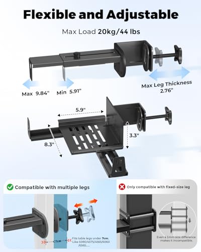 Image of JOY worker Under Desk PC Mount with Protective Arms, Clamp-On Leg CPU Mount