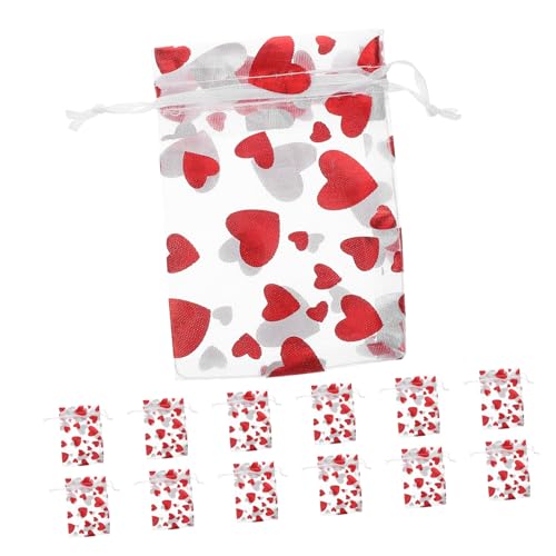 BESPORTBLE 50 Piezas Bolsa con Cordón De Malla Favor Dulce Rojo Festival Fiesta Embalaje Corazón Presente Bolsas De Bolsita Bolsas De Corazon del Dia De San Valentin Bolsa De Joyería