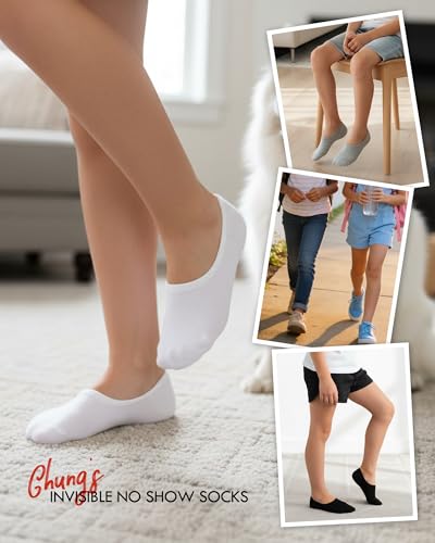 Image of CHUNG Toddler Little Boys Girls No Show Liner Cotton Socks Thin Multi Solid Color White Summer 10 Pack 2T-12Years