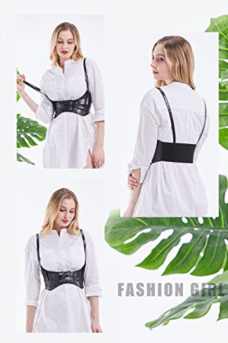 Black Underbust Corset Leather Harness Belt Punk Fashion Style For Women Girl Waist Corset Shirt Vest Stretchy Belts Cinch Belt With Adjustable Straps Durable Elastic (Black, S) #TOP7
