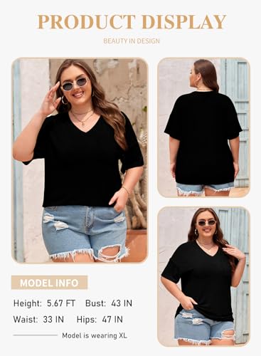 Eytino Womens Plus Size Tops Short Sleeve Sexy V Neck Knitted Blouse Loose Casual Tunic T-Shirts (1X-5X)3
