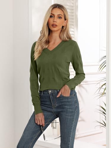 Image of Yincro Women V Neck Long Sleeve Soft Sweater Knit Casual Pullover Top