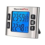 ThermoPro TM02 Digital Kitchen Timer with Dual Countdown Stop Watches, Magnetic Timer Clock, Adjustable Loud Alarm, Backlight LCD Big Digits, 24 Hour for Kids & Teachers
