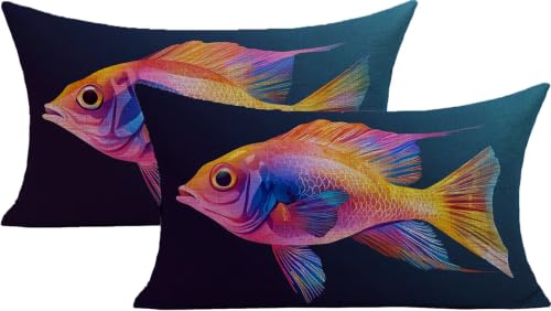 Housse de coussin extérieur imperméable bleu Lpfieonn imprimé lin - 2