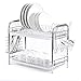 Glotoch Dish Drying Rack, 2 Tier Dish Rack with Utensil Holder, Cup Holder and Dish Drainer for Kitchen Counter Top, Plated Chrome Dish Dryer Silver 16.5 x 9 x 14 inch