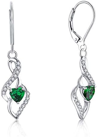 JO WISDOM Women Earrings,925 Sterling Silver Infinity Leverback Dangle & Drop Earrings with 3A 4 * 4mm Heart-cut Cubic Zirconia
