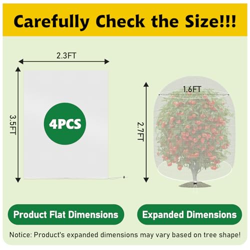 Image of Evoio Bird Netting for Garden Blueberry Bushes Fruit Tree Netting Cover Plant Protection Mesh Bags with Drawstring, 4 Pack 2.3 x 3.5 ft Shrubs Bush Tomato Strawberry Berry Barrier Protectors Net