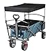 Produktbild Bollerwagen faltbar klappbar Transportkarre Handwagen mit Dach und Bremse für Camping Einkaufen belastbar bis 80kg, Blau