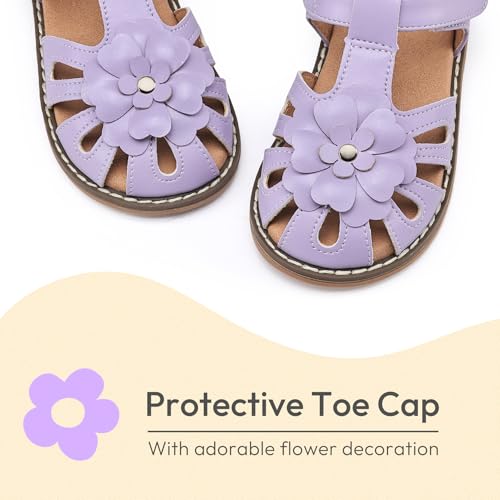 K KomForme Girls Closed-Toe Sandals Summer Flower Dress Shoes for Toddler/Little Kid, Size 5 Toddler, Purple by K KomForme - Used condition - Image 3