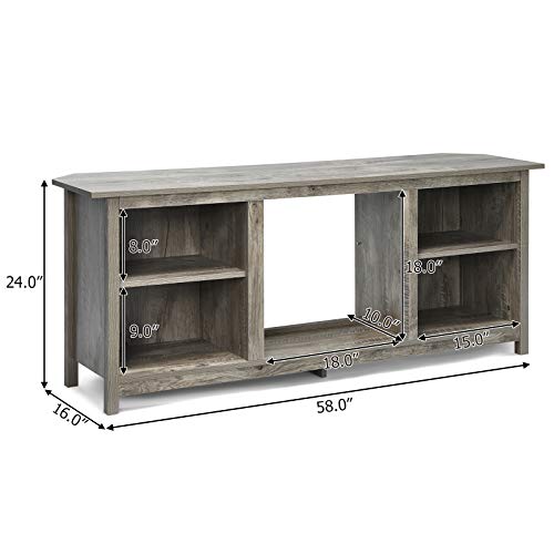 Tangkula Farmhouse Universal Tv Stand For Tv's Up To 65" Flat Screen, Home Living Room Entertainment Center W/4 Open Shelves, Tv Console Table For 18 Inch Electric Fireplace (Not Included), Grey #TOP4