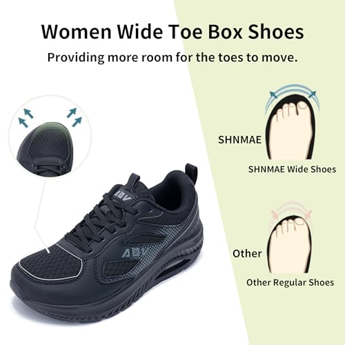 SHNMAE Women's Wide Toe Box Walking Shoes with Arch Support Wide Tennis Sneakers Orthotic Plantar Fasciitis Shoes Black Size 7 by SHNMAE - Used condition - Image 4