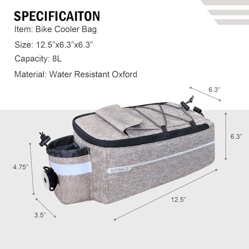 RAYMACE Bike Trunk Cooler Bag With Tail Light,Bicycle Rear Rack Bag Insulated Storage 8L,Pannier Bag (Beige)
