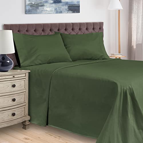 100% Premium Combed Cotton 400 Thread Count Queen 4-Piece Sheet Set, Solid, Hunter Green
