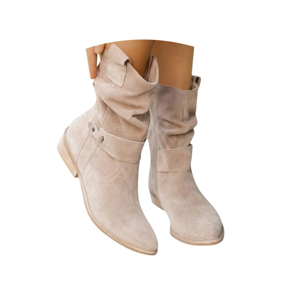 Minetom Stiefeletten Damen Klassisch Wildleder Halbstiefel Spitz Schlupfschuhe Niederung Stiefel Mit Schnalle Kurzstiefel Übergangsstiefel Halbhohe Ankle Boots Halbhoch Damenstiefel