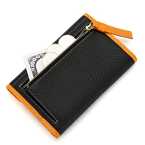 Genuine Leather Women Lady Trifold Fashion Card Case Wallet Zipper Coin Case Pocket Purse Large Capacity (Black)4