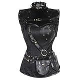 Sapubonva Steampunk Corsets for Women Overbust cosplay costume Punk Gothique Plus Size pirate Halloween Black L