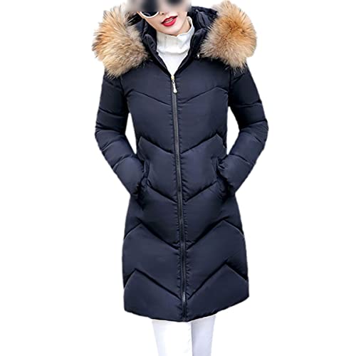 Veste longue d'hiver pour femme Roquorl noire 6XL | Parka en duvet de coton à capuche