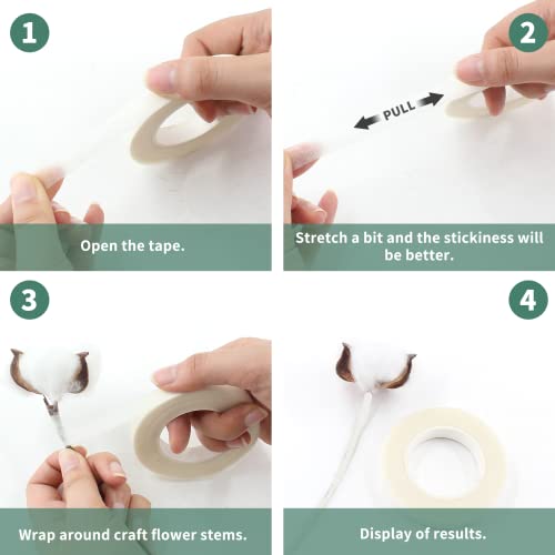 Auvotuis 4 Rolls White Floral Tapes, 1/2 Inch Wide 30Yards/ Roll Floral Stem Wrap Tapes Waterproof Florist Tape For Bouquets Wrapping And Crafts #TOP4