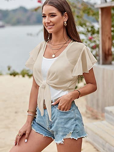 Zaful Women's Cardigans Shrugs For Dresses Short Sleeve Chiffon Cropped Bolero Sheer Cover Ups 2Xl Apricot #TOP2