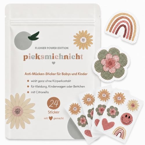 pieksmichnicht Anti-Mücken-Aufkleber für Babys und Kinder | mit Citronella-Öl | 24 Stück | Mückenschutz Insektenschutz Mückensticker Patches Pflaster (Flower Power)