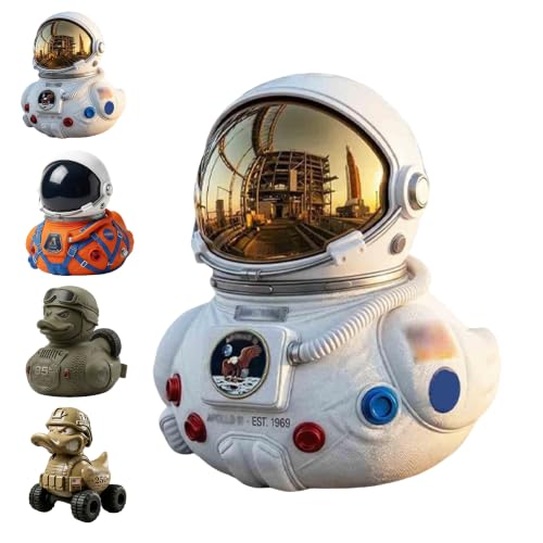 Lwjhzywl NASA Artemis 2 Lunar Launch Astronaut Duck Collectible Figurine, Commemorative Space Themed Resin Statue, Decor for Home Office Shelf, Gift for Astronomy Lovers (White)