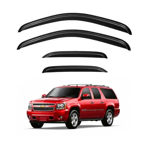 Image of Window Visors for Chevy Chevrolet Tahoe & GMC Yukon 2007-2014 (Not fit Yukon XL), Rain Guards Shield Vent Deflector Shade Dark Smoke 2008 2009 2010 2011 2012 2013, Tape-On, 4PCS