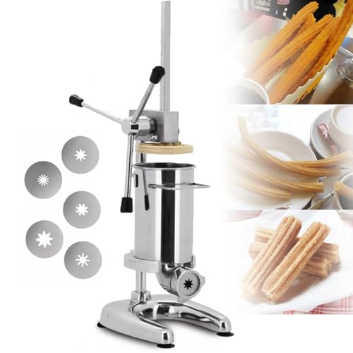 DEEguess Churro Manual 2l/3l - Cubo Desmontable, Máquina Churrera Española Vertical De Acero Inoxidable - 5 Moldes, Máquina Comercial para Hacer Churros Españoles 3L