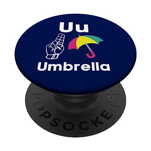 U is for Umbrella ASL Sign Language Alphabet School Teacher PopSockets Swappable PopGrip, Black