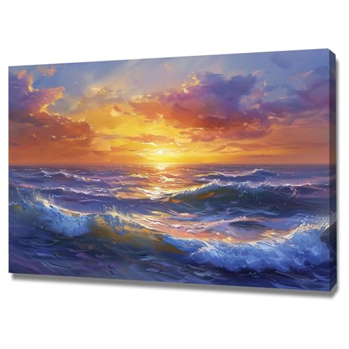 Décoration murale paysage marin et toile de coucher de soleil 60x80cm