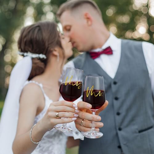 AW BRIDAL Mr and Mrs Wine Glasses Set of 2 for Engagement Bridal Shower, Wedding Gifts for Newlywed Couples 2025, Personalized Anniversary Wine Glass Gift Basket for Bride Groom and Fiance Fiancee - Image 4