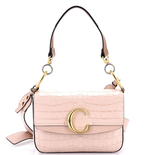 Chloe, Pre-Loved C Double Carry Bag Crocodile Embossed Leather Small, Neutral