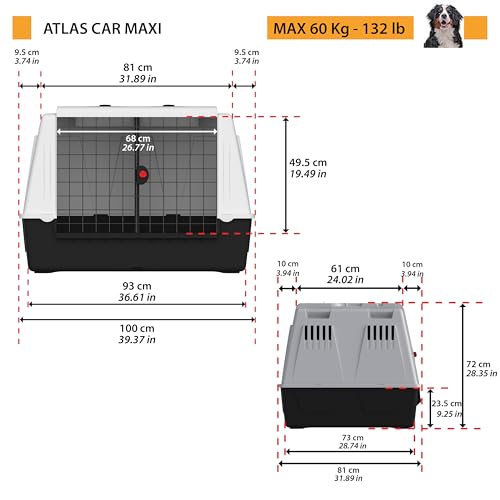 Ferplast 73110021 Autotransportbox Atlas Car Maxi, für Hunde, Maße: 100 x 80 x 71 cm, grau