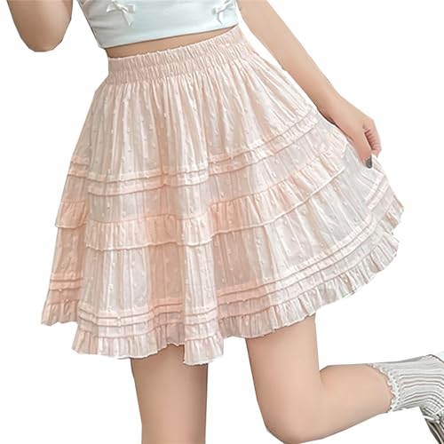 SANGTREE Women's Ruffle Tiered Swiss Dot Lace Trim Mini Skirt2