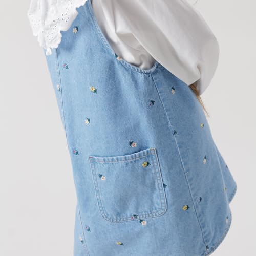 MARC&JANIE Girls Halter Denim Dresses Cotton Jeans Strappy Skirts Kids Embroidered Dress 2401094