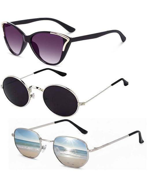 Y&S Unisex Goggle Combo| Combo Offer Pack of Branded Latest Stylish| Black Cateye Black Round Silver Hexagonal for Men and Women with Box|3-1277