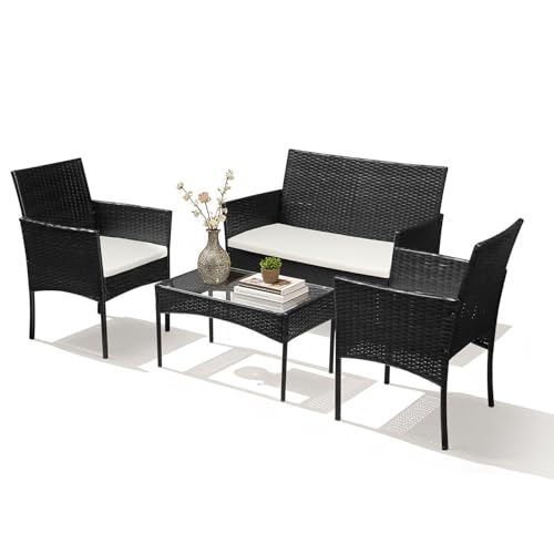 Yakimz Polyrattan Sitzgruppe, Gartenmöbel Set, Schwarz, 7-teilige...