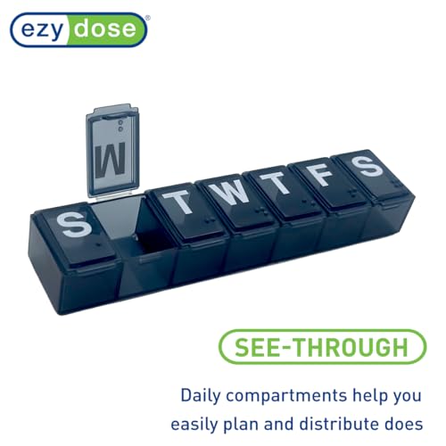 Image of EZY DOSE Weekly (7-Day) Daily Pill Organizer, Vitamin Planner, Medicine Container, Case for Supplements and Fish Oils, Convenient and Easy to Use, Medium Compartments, Travel Friendly, Black, BPA Free