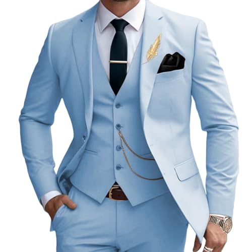 Men's Suits Slim Fit 3 Piece, Formal Suits for Men Business Wedding Prom Mens Tuxedo Suit Set Blazer Vest Pant