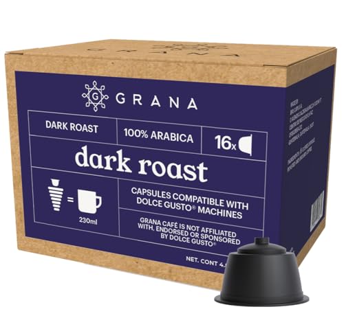 GRANA Dark Roast 16 Capsules Compatible with Nescafe Dolce Gusto - 16 Count - 100% Arabica, Single Source, Clean Coffee Pods